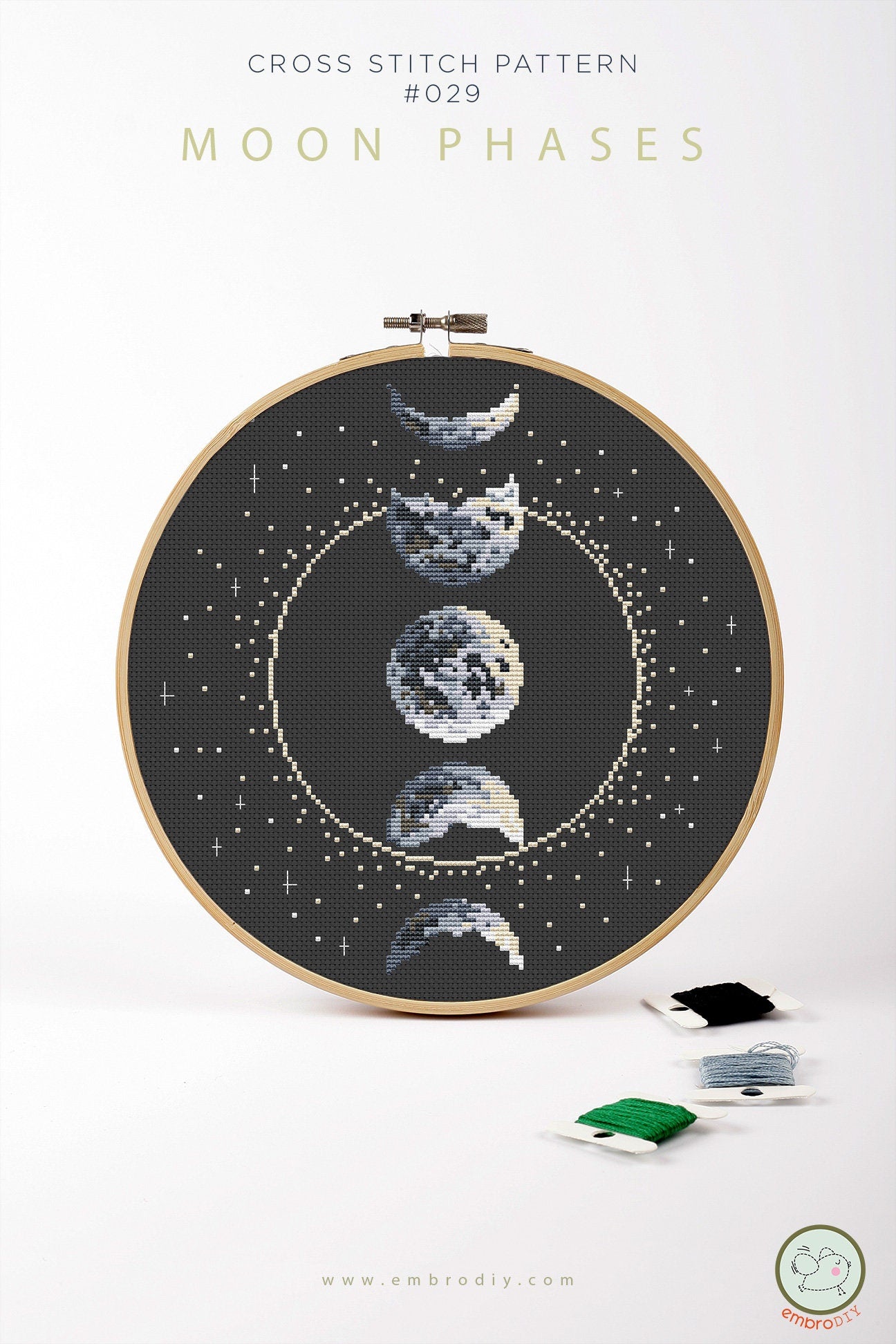 Moon Phases Cross Stitch Kit Counted #KEMX029