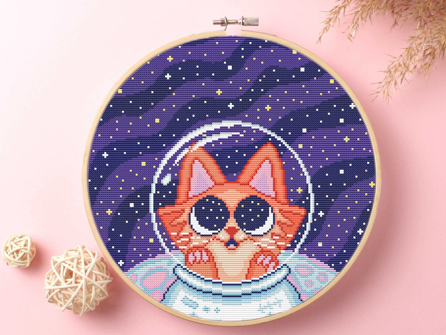 Cat In Space Cross Stitch Kit Beginner #KEMX294