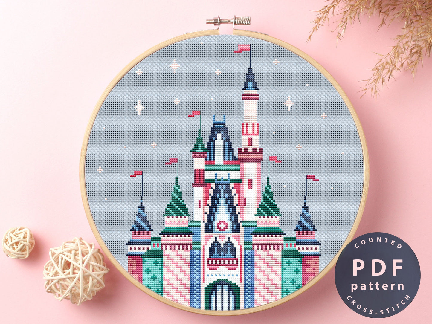 Cinderella Castle Cross Stitch Pattern: Fantasy DIY Embroidery (Digital Download)