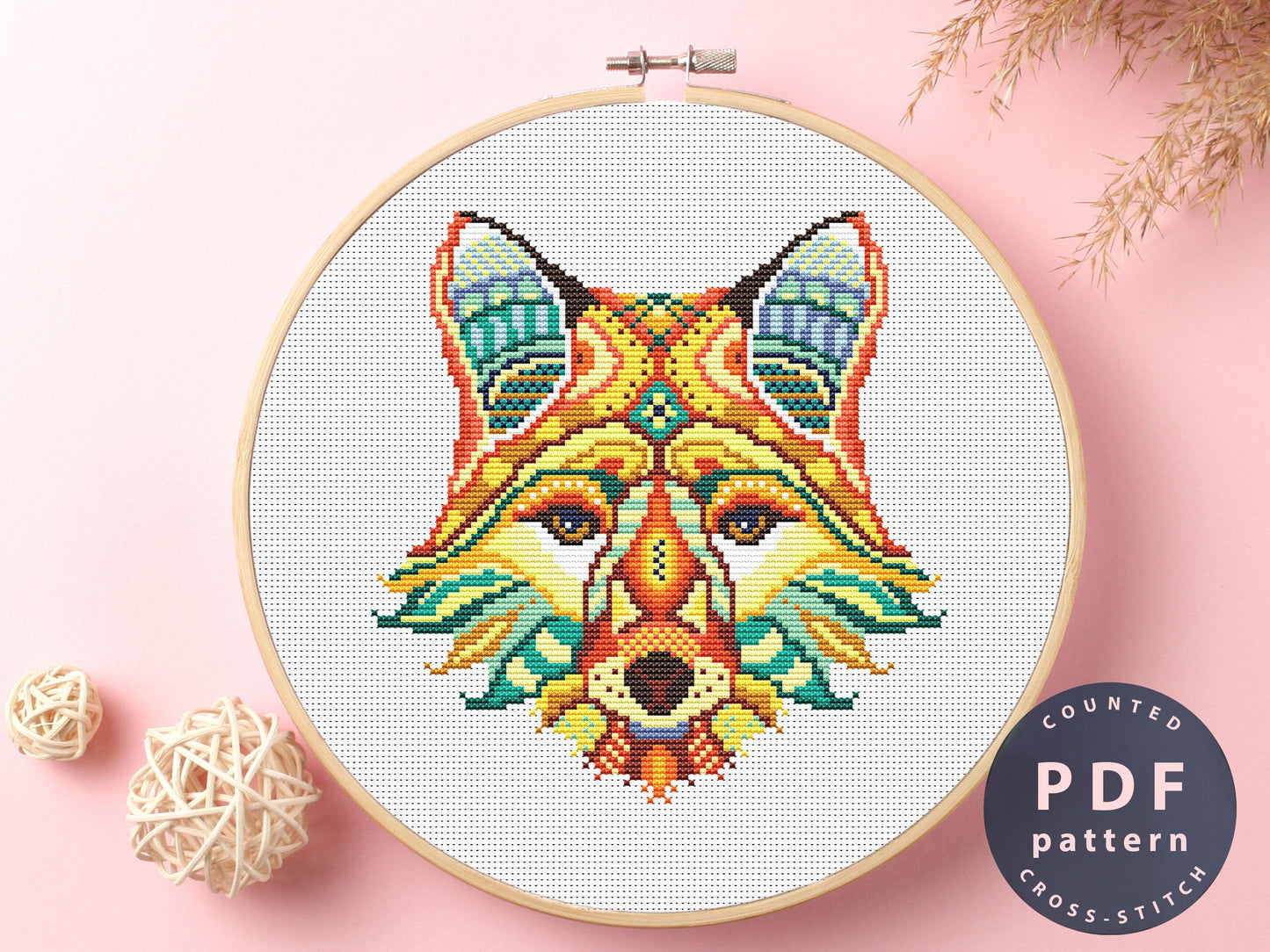 Mandala Fox Cross Stitch Pattern: Geometric Embroidery Art (PDF Pattern)