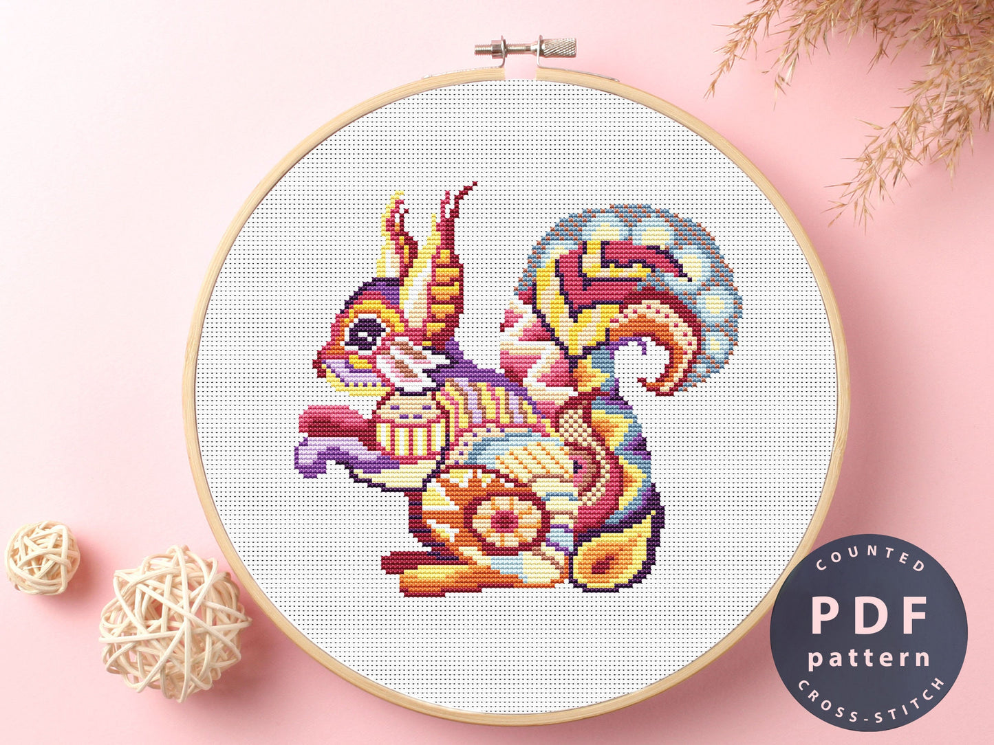 Squirrel Mandala Cross Stitch Pattern: DIY Home Decor (PDF)