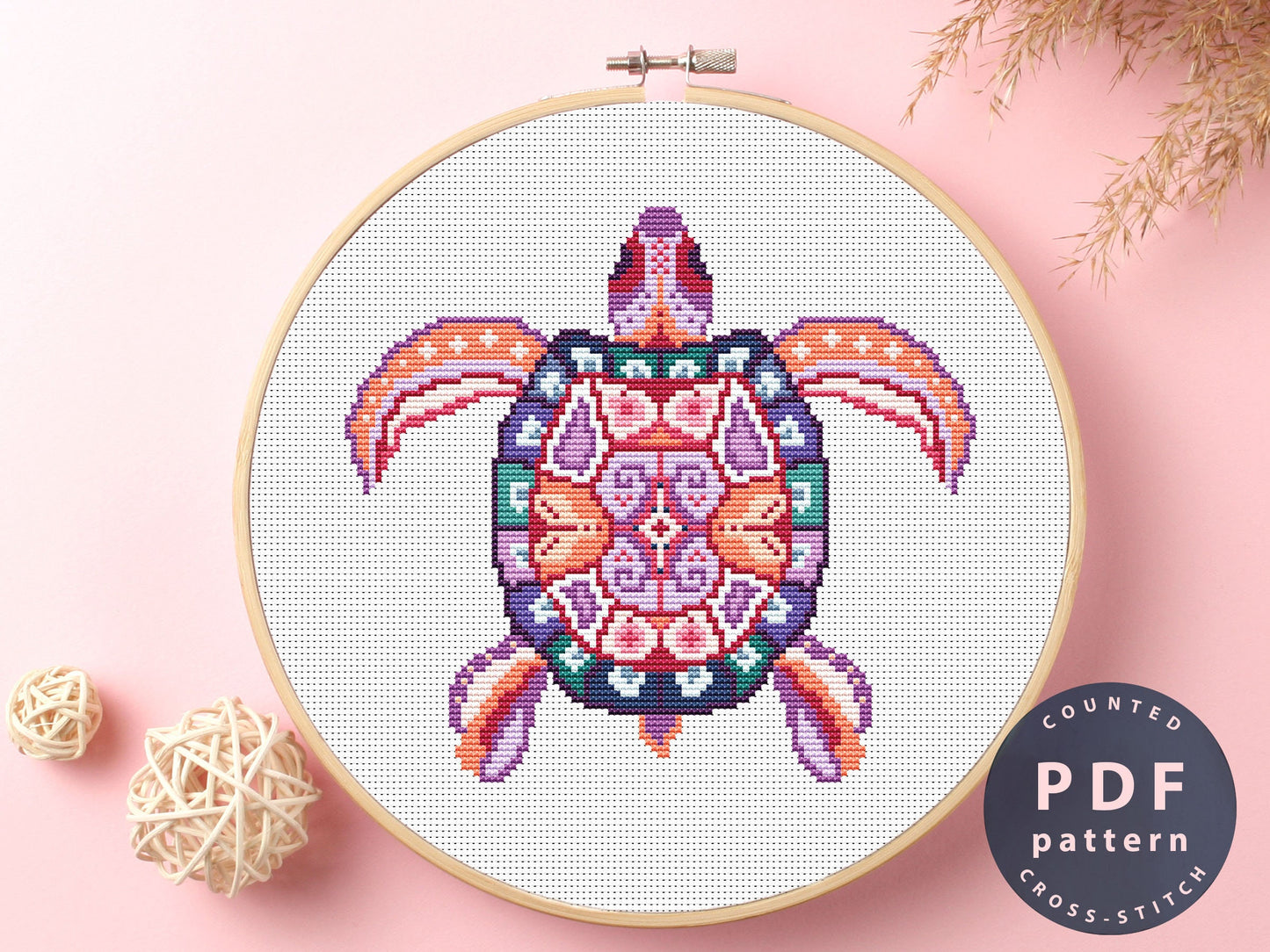 Turtle Mandala Cross Stitch Pattern: Home Decor DIY (PDF Pattern)