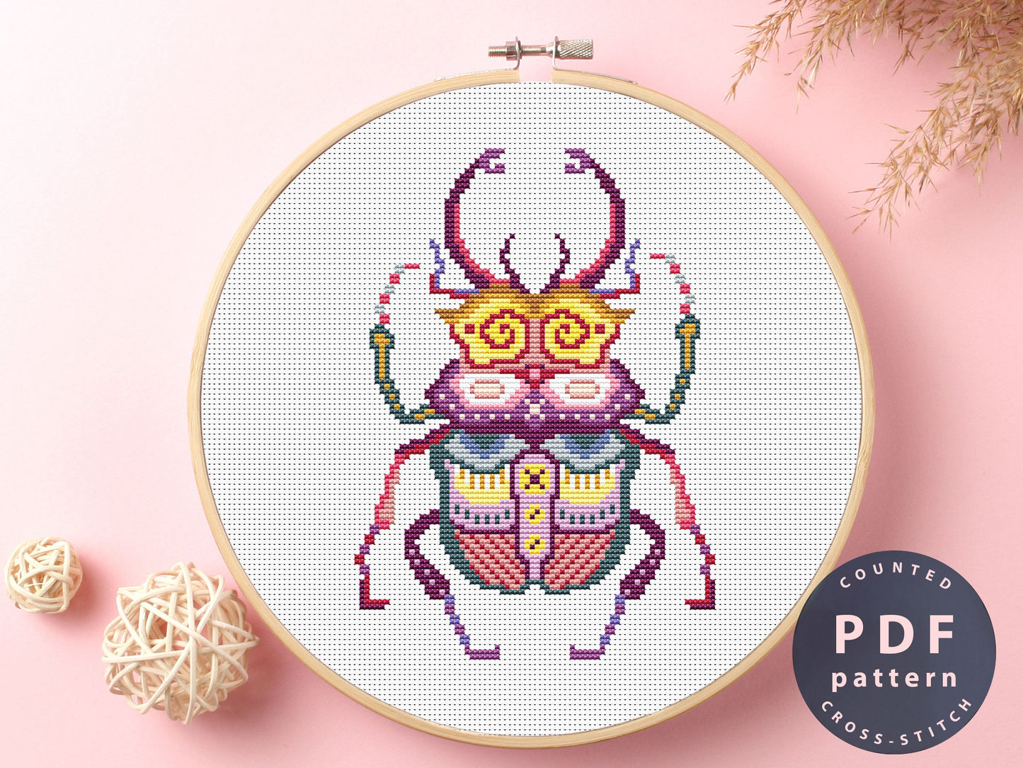 Deer Beetle Mandala Cross Stitch Pattern: DIY Home Decor (PDF)