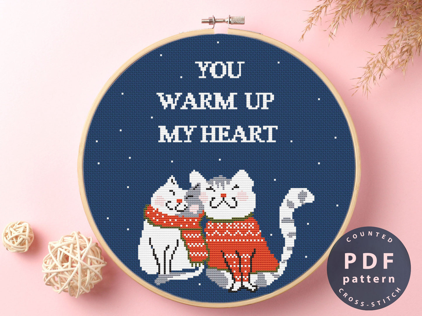 Cats Cross Stitch Pattern: Lover's Gift, Heartwarming (PDF Pattern)