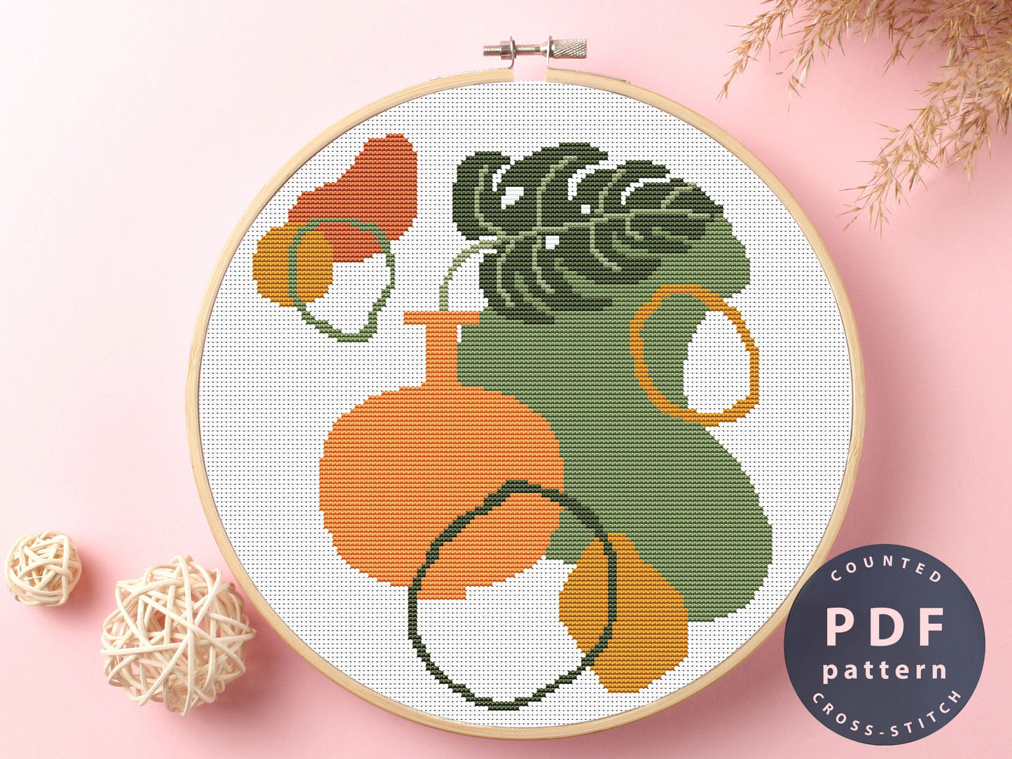 Monstera Vase Cross Stitch Pattern: Abstract Embroidery Design (PDF Pattern)