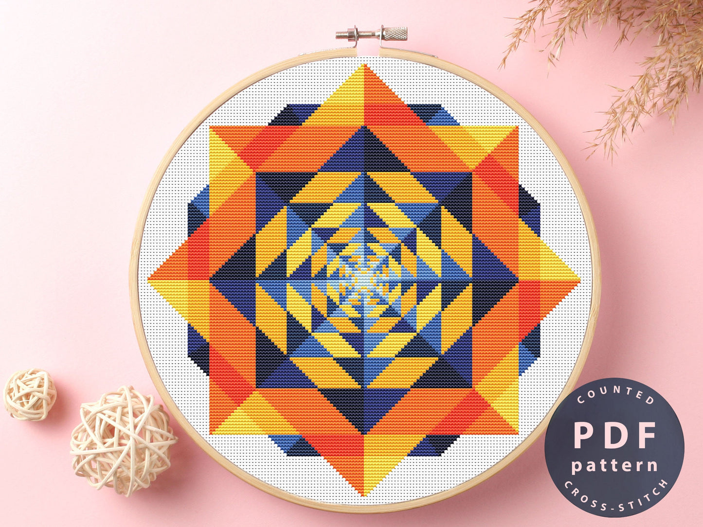 Mandala Cross Stitch Pattern: Color Abstraction DIY Home Decor (PDF)
