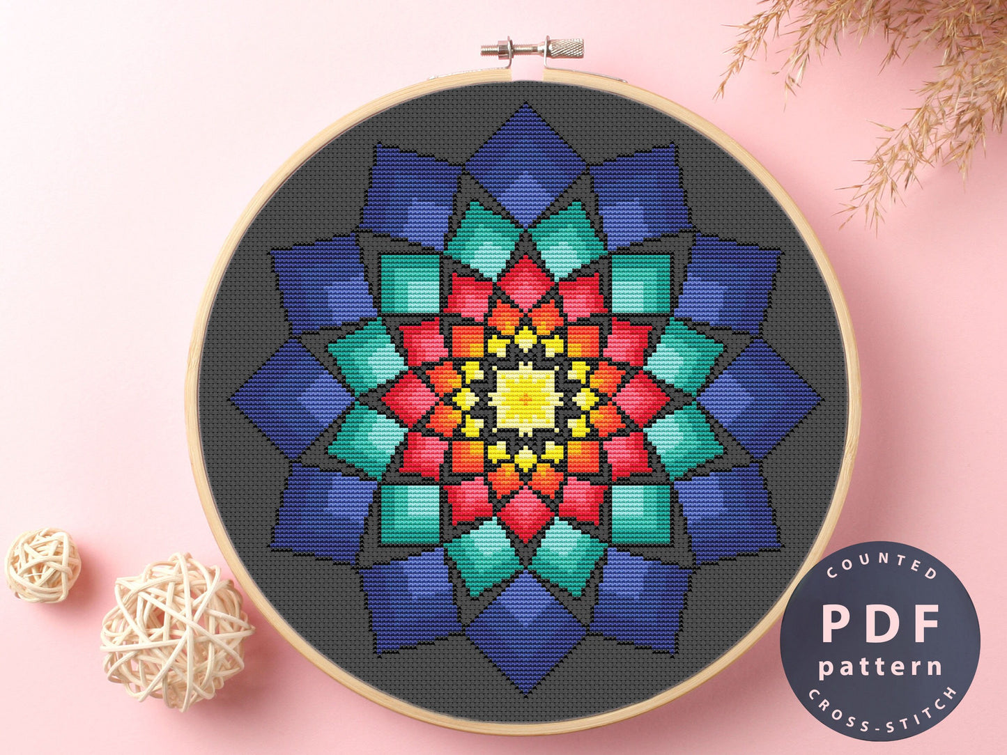 Mandala Cross Stitch Pattern: Color Abstraction DIY (PDF Pattern)