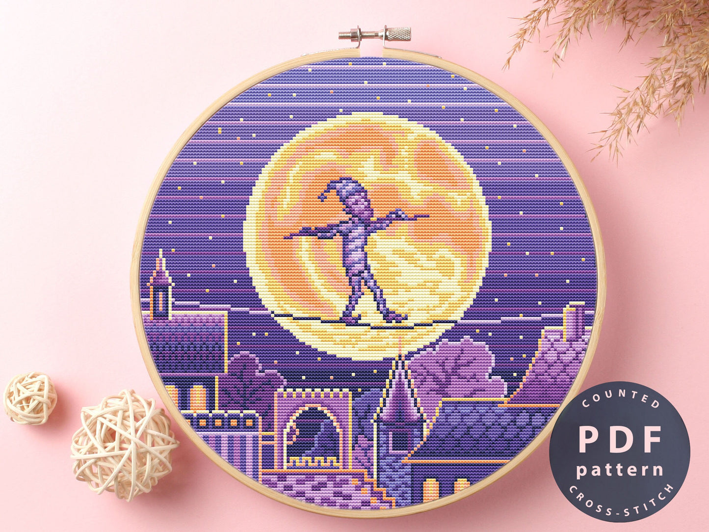 Sleep Walker Cross Stitch Pattern: Moon Jester, Home Decor (PDF Pattern)