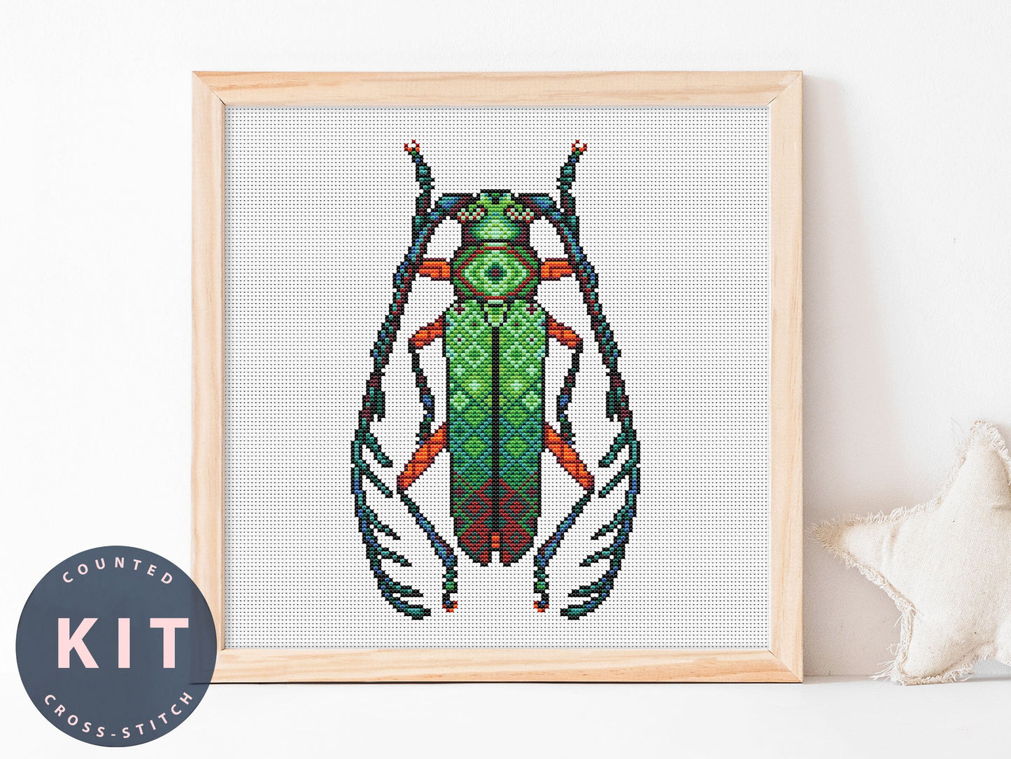 Bug Cross Stitch Kit: Hovorelus Splendidus Galileo, Beginner Counted Embroidery
