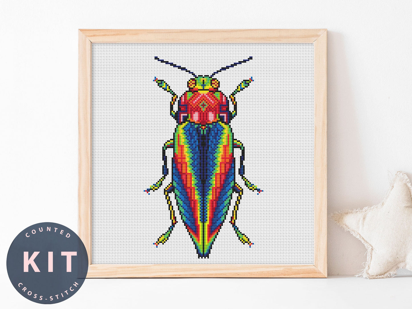 Jewel Beetle Cross Stitch Kit | Beginner Counted Embroidery
