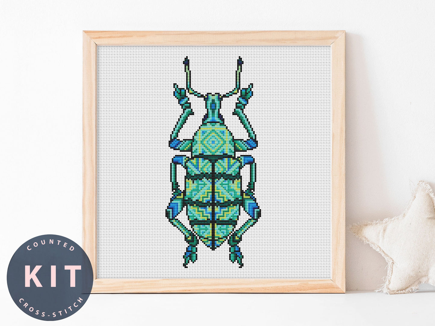 Bug Cross Stitch Kit: Eupholus Schoenherri Boisduval, Beginner DIY