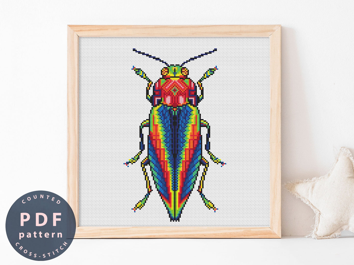 Jewel Beetle Cross Stitch Pattern: Syphogastra Javanika (PDF Pattern)