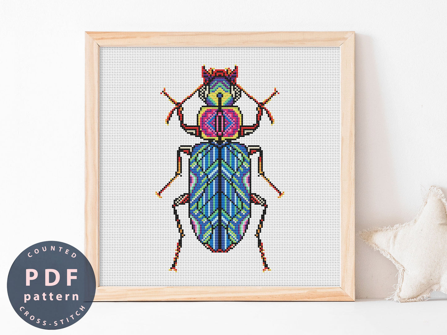 Holcoderus Elongatus Beetle Cross Stitch Pattern: Bug Home Decor (PDF)