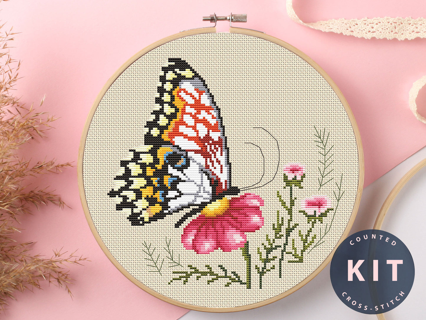 Butterfly Counted Cross Stitch Kit: Beginner Embroidery (DMC Floss)