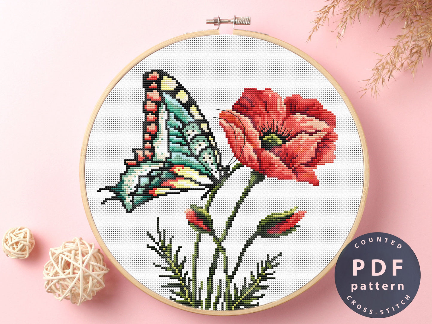Butterfly Floral Cross Stitch Pattern: Home Decor DIY (PDF Pattern)