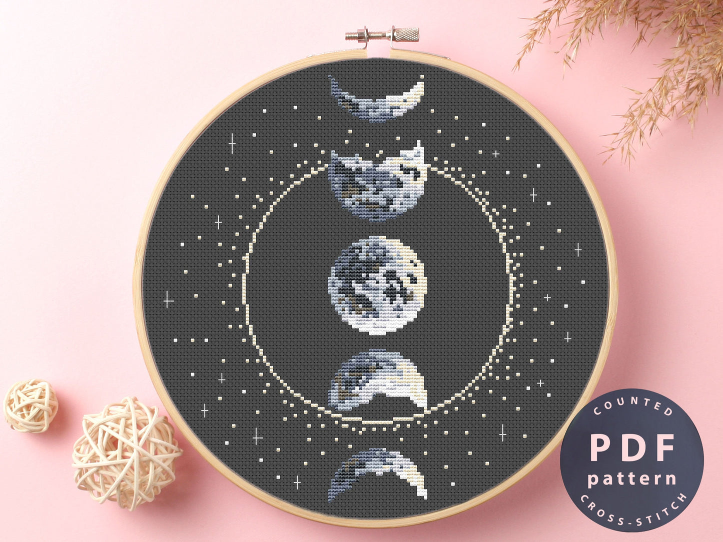 Moon Phases Cross Stitch Pattern: Celestial Home Decor (PDF Pattern)