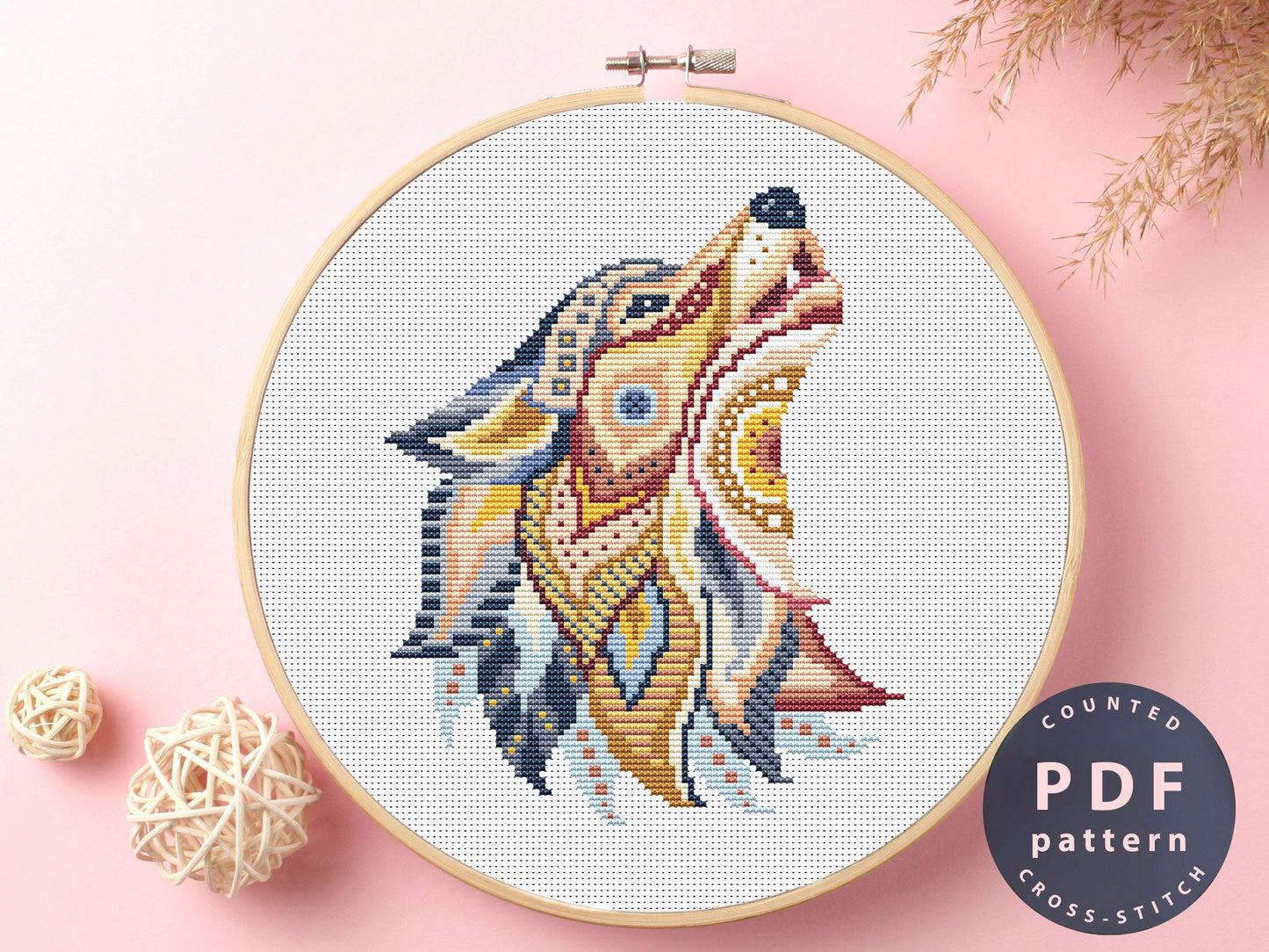 Wolf Mandala Cross Stitch Pattern: Geometric Design (PDF Pattern)