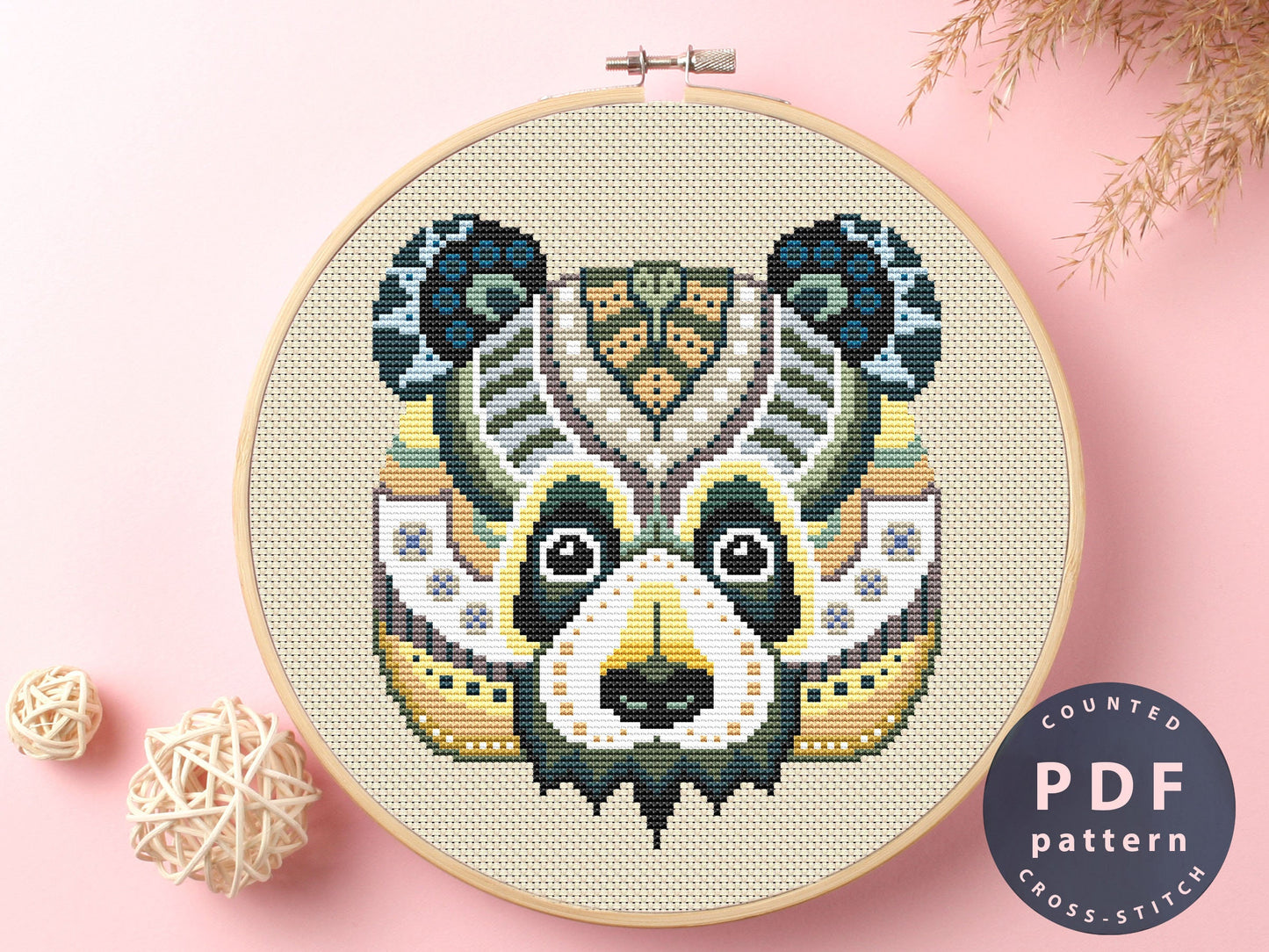 Panda Mandala Cross Stitch Pattern: Beginner Embroidery DIY (PDF Pattern)