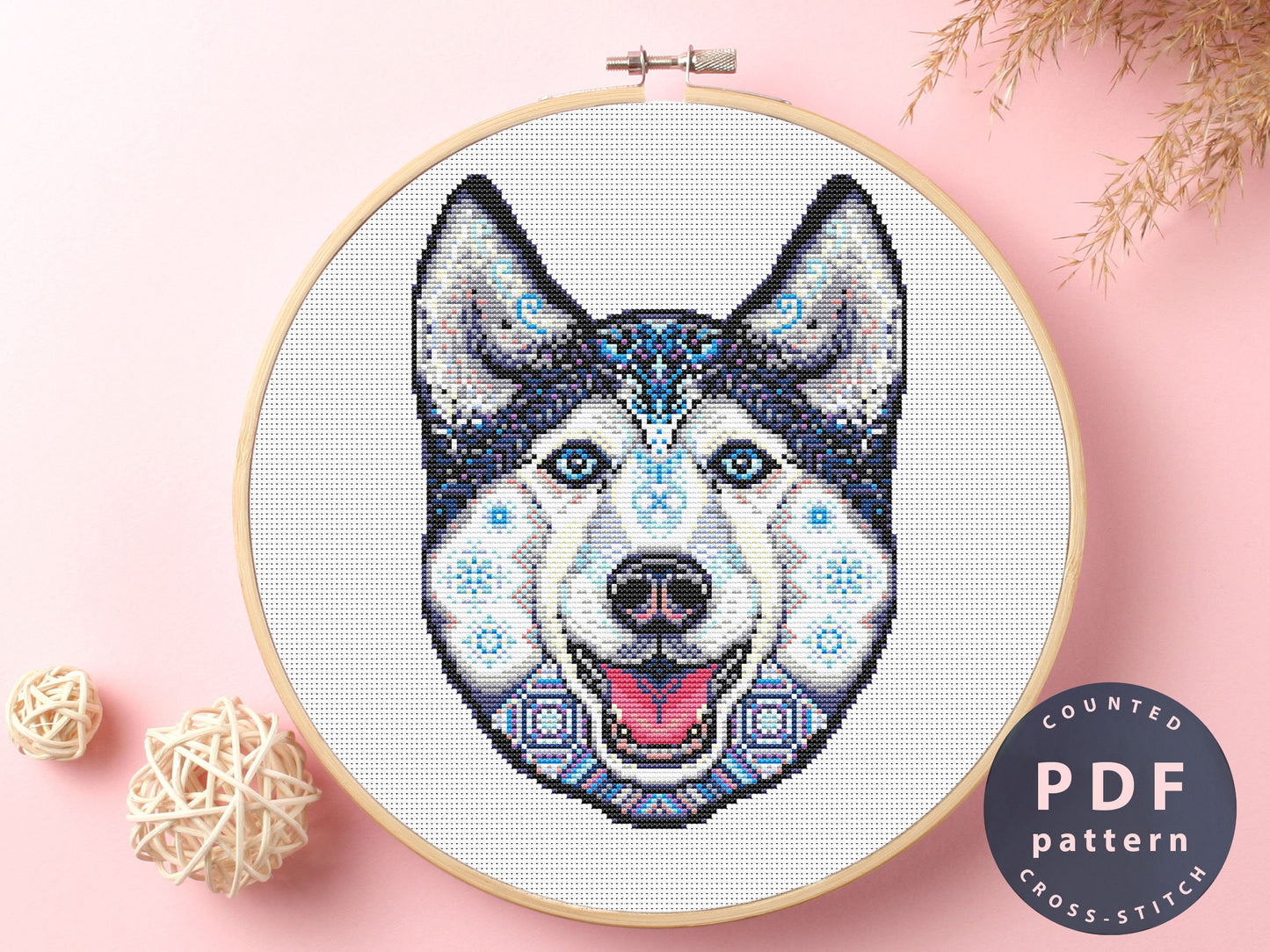 Husky Dog Cross Stitch Pattern: Modern Embroidery Design (PDF Download)