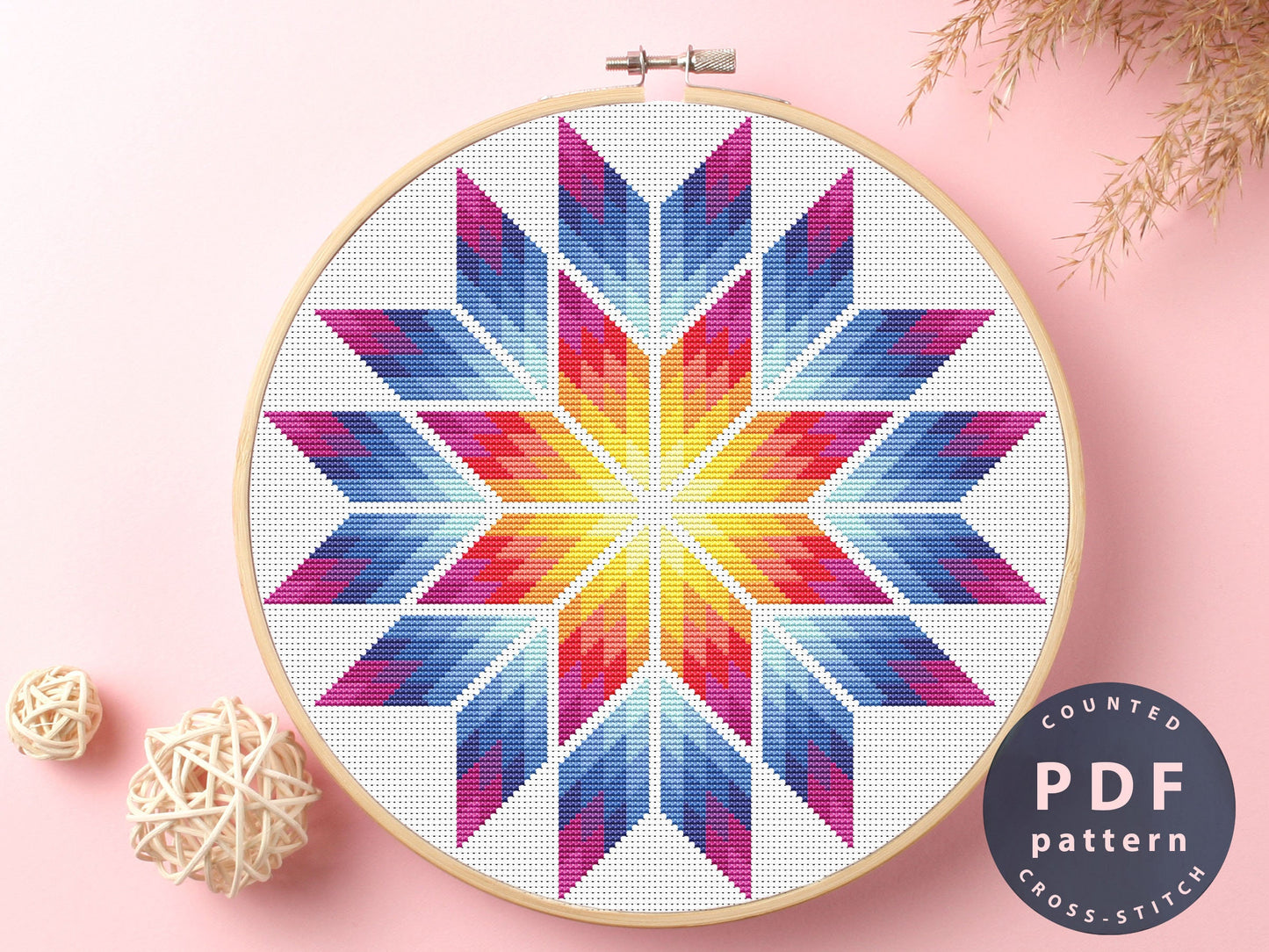 Mandala Cross Stitch Pattern: Color Abstraction Design (PDF Pattern)