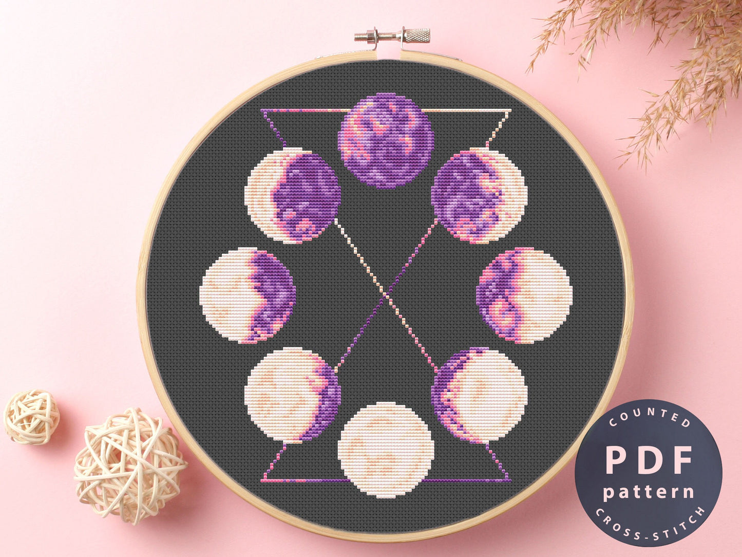 Moon Phases Cross Stitch Pattern: DIY Celestial Home Decor (PDF Pattern)
