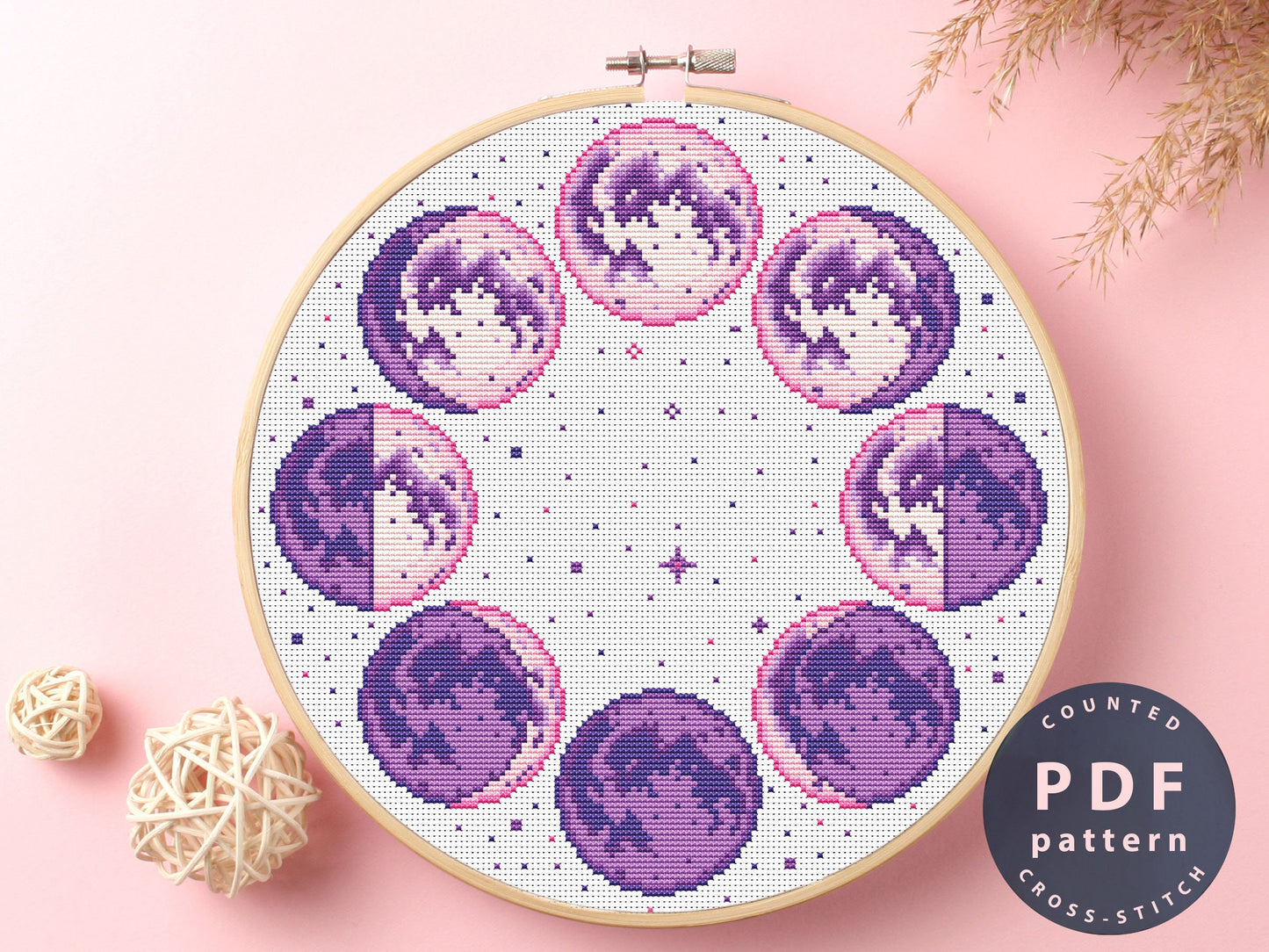Moon Phases Cross Stitch Pattern: DIY Home Decor (PDF Pattern)