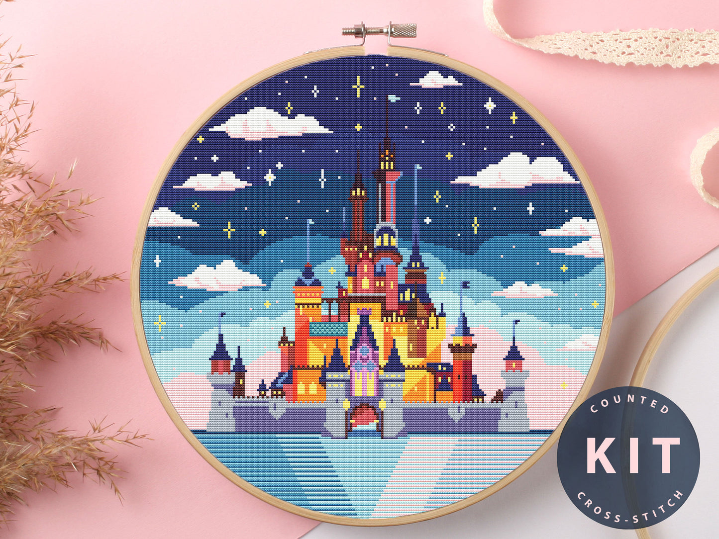 Cinderella Castle Cross Stitch Kit Beginner #KEMX075
