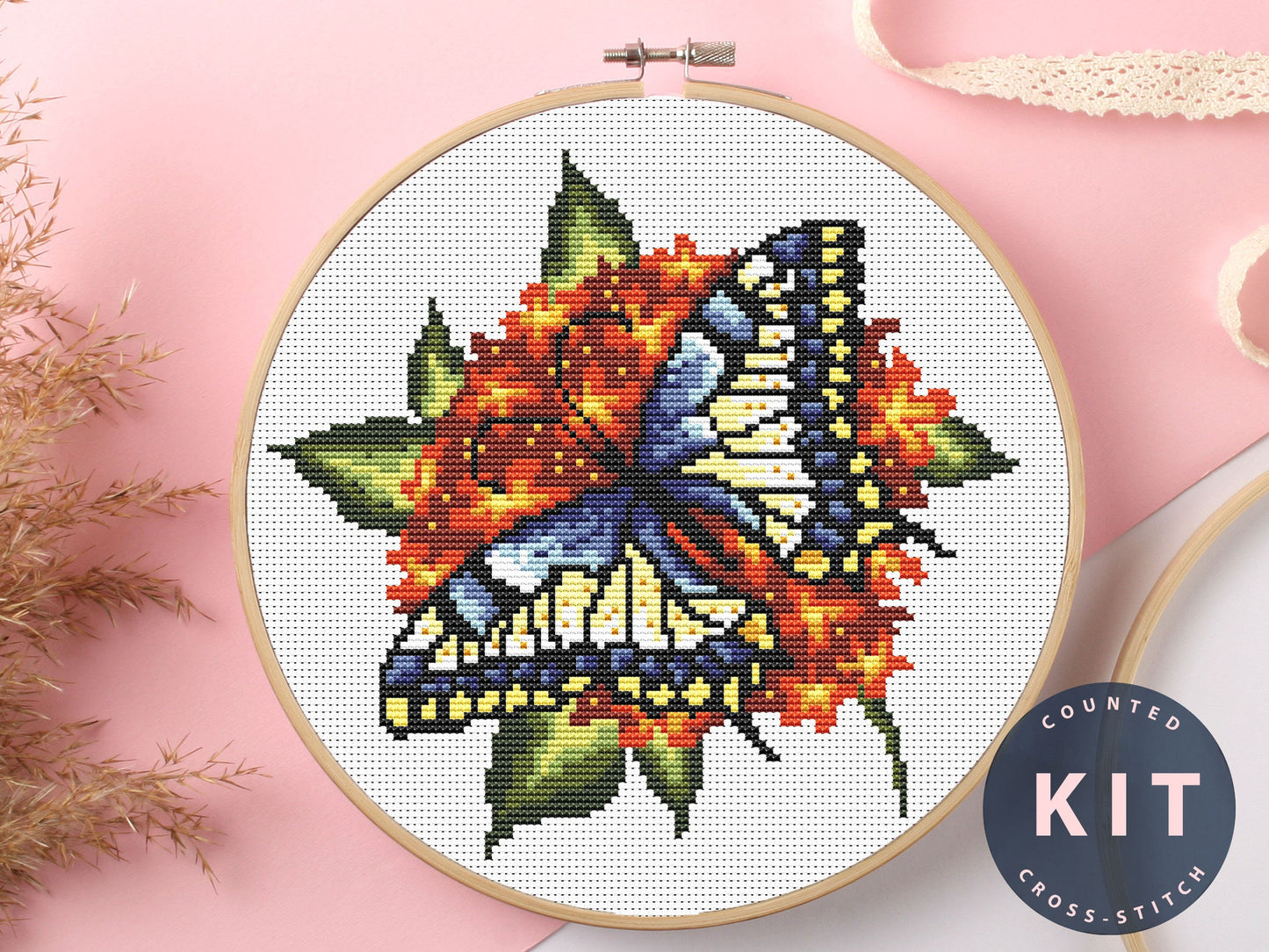 Butterfly Counted Cross Stitch Kit: Beginner Bug Embroidery