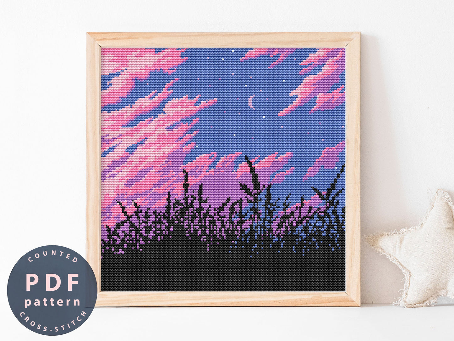 Cross Stitch Pattern Field In the Night | Ukrainian Embroidery | Home Decor DIY | Cross Stitch PDF | Cross Stitch Counted #EMX338
