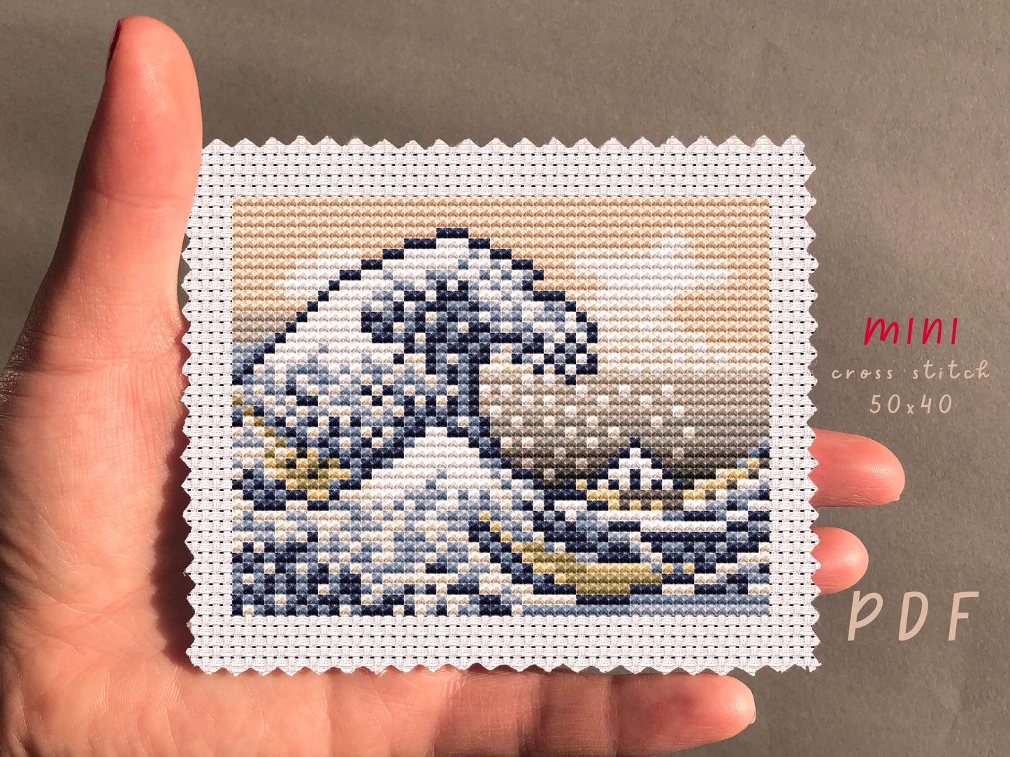 The Great Wave of Kanagawa | Katsushika Hokusai | Mini Cross Stitch PDF Pattern | Beginner Embroidery | Tiny Cross Stitch | #EMX478
