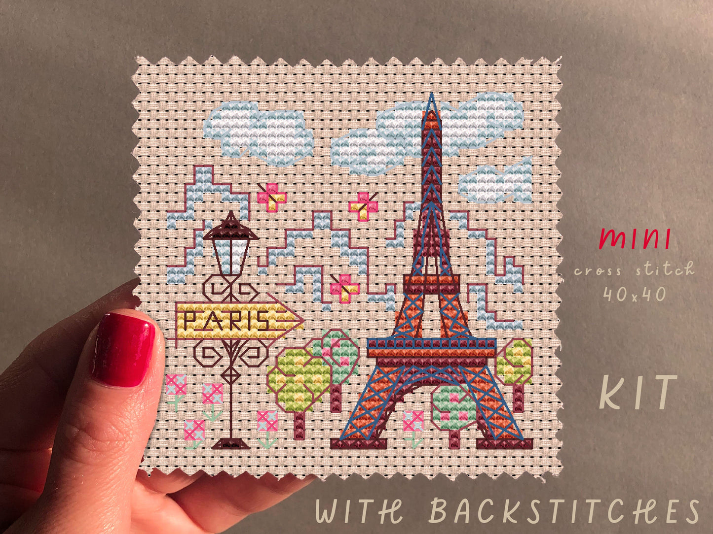 Mini Paris Cross Stitch Kit: Eiffel Tower Embroidery, DIY Wall Art