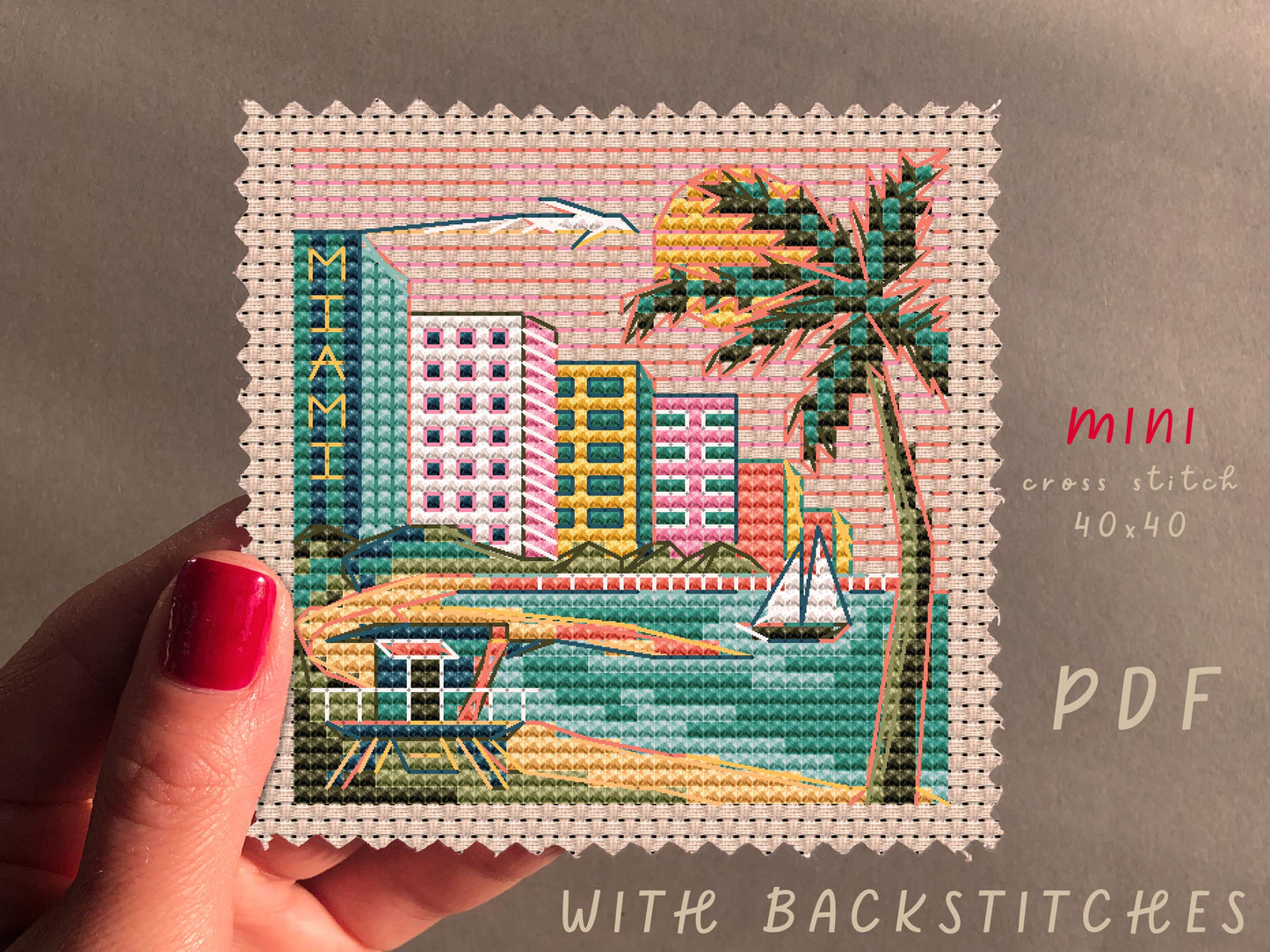 Miami Cross Stitch Pattern: Mini City Skyline (Digital Download)