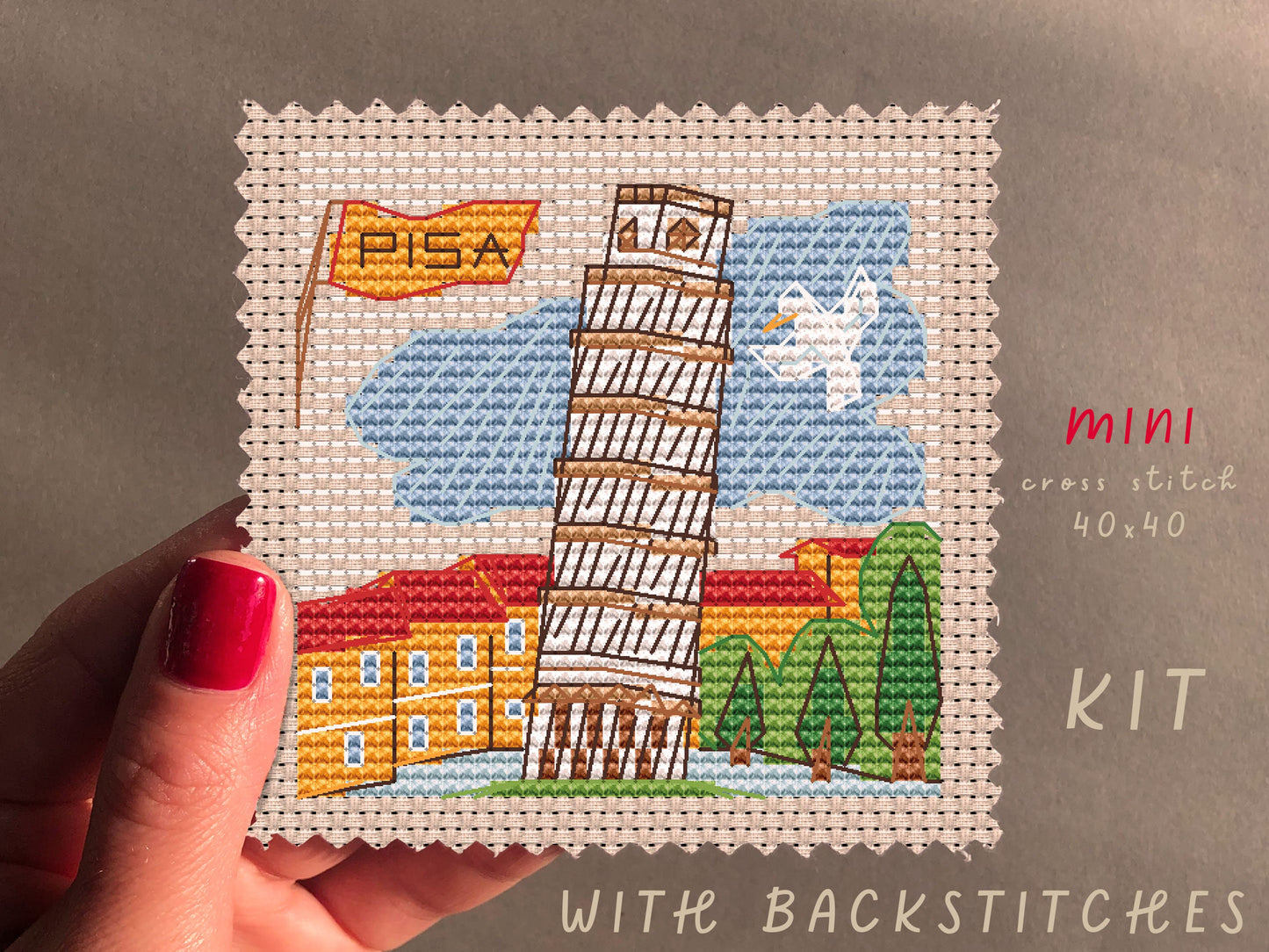 Mini City Pisa Cross Stitch Kit: Floral Stamped Embroidery