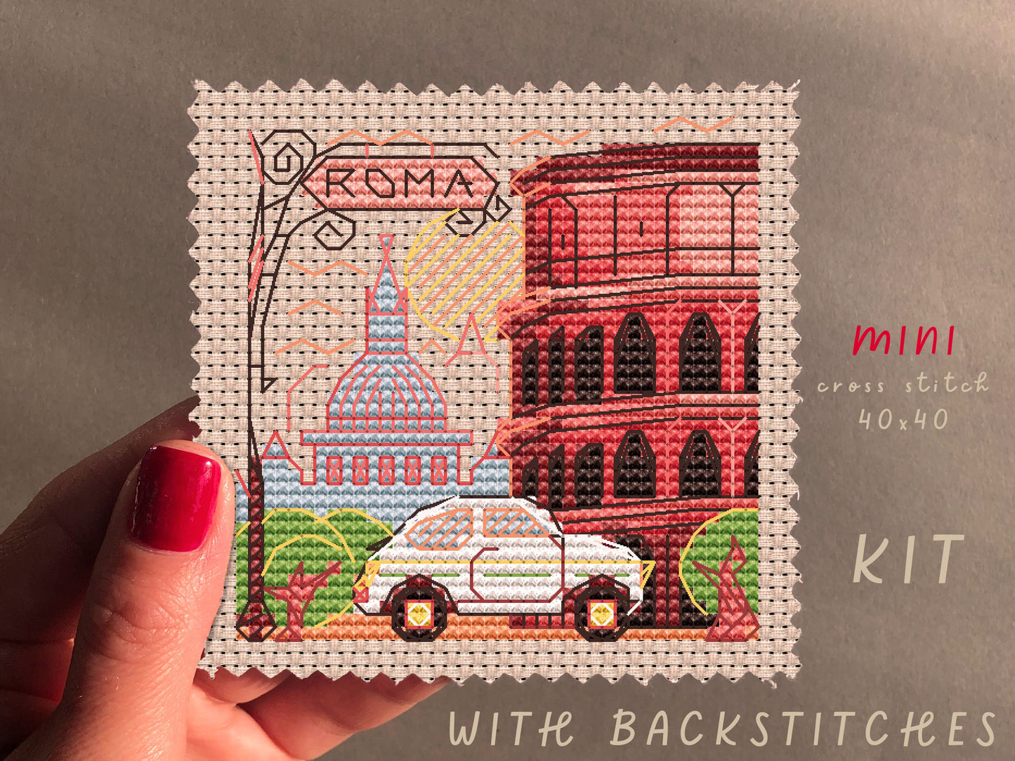 Mini City Roma Cross Stitch Kit: DIY Embroidery, Nursery Decor