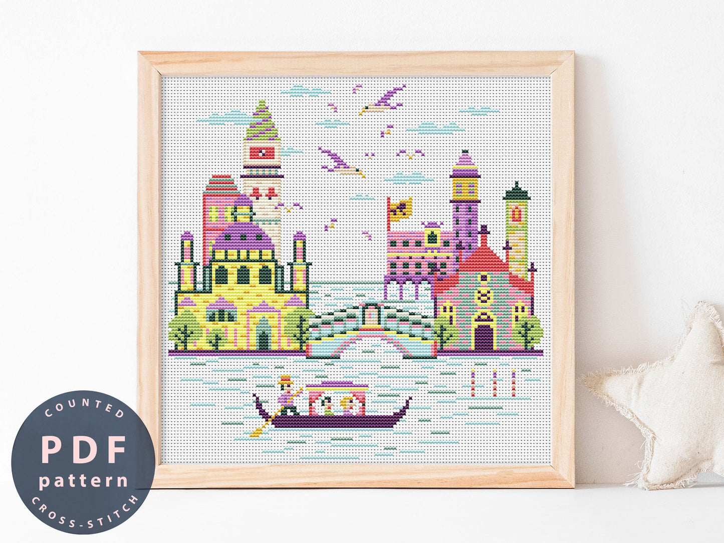 Venice Cross Stitch Pattern: Modern City Art (PDF Pattern)