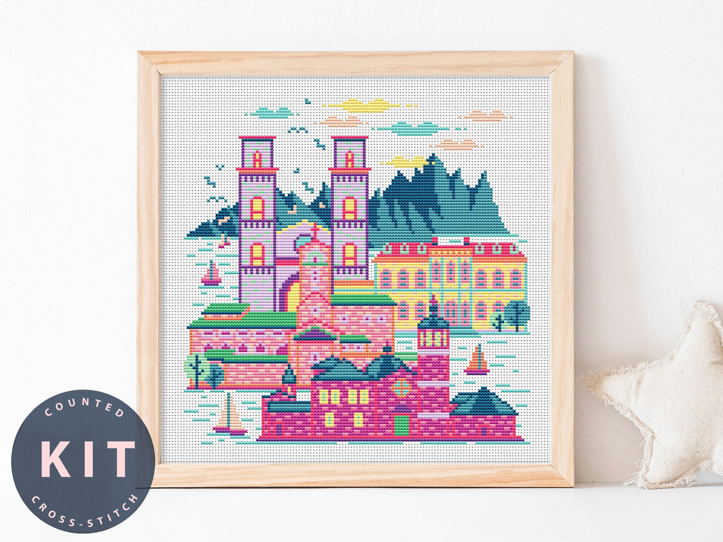 Montenegro Cross Stitch Kit: DIY Travel Art, DMC Floss