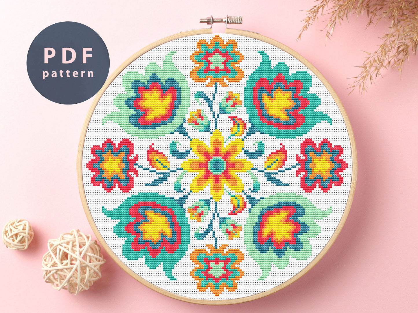 Breath Of Nature Cross Stitch Pattern: Floral Mandala (PDF Pattern)