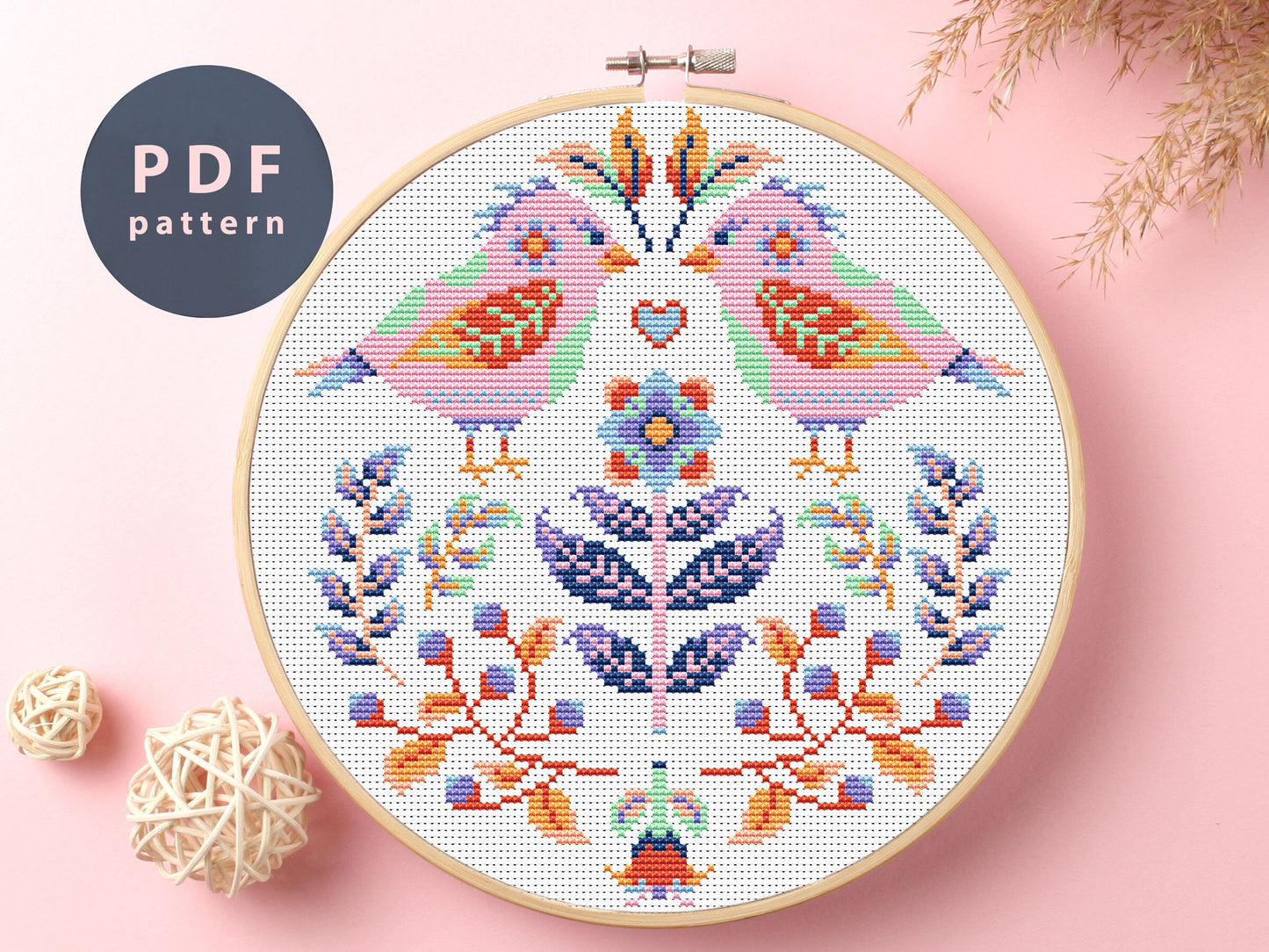 Magical Birds Cross Stitch Pattern: DIY Embroidery Design (PDF Pattern)