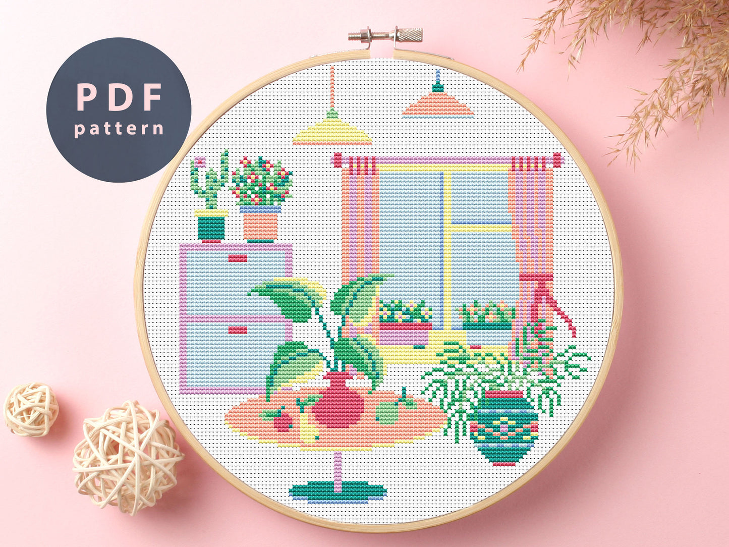 Home Plant Cross Stitch Pattern: Nice Interior Embroidery (PDF Pattern)