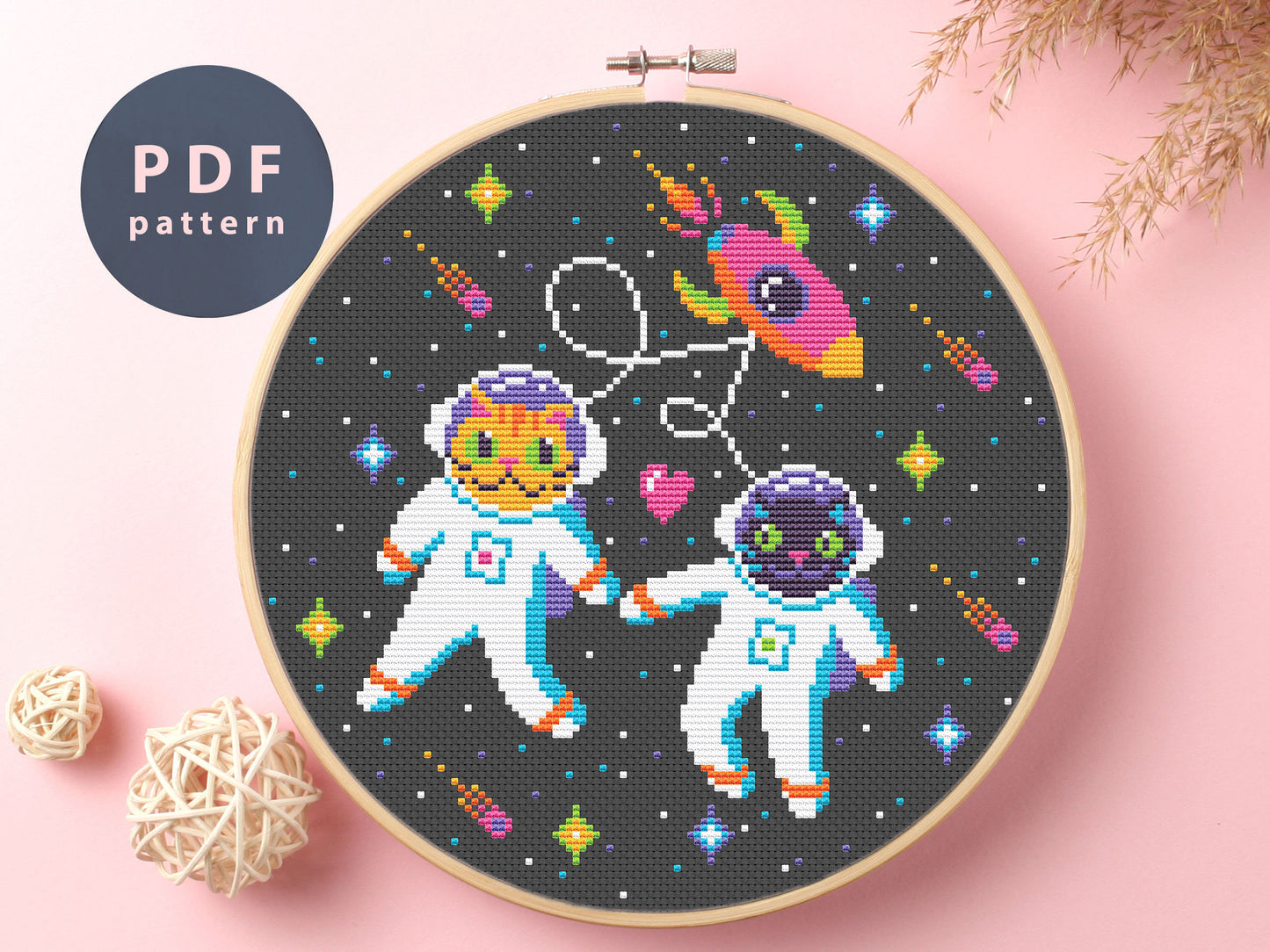 Cats Astronauts Cross Stitch Pattern: Galaxy Embroidery (PDF Pattern)
