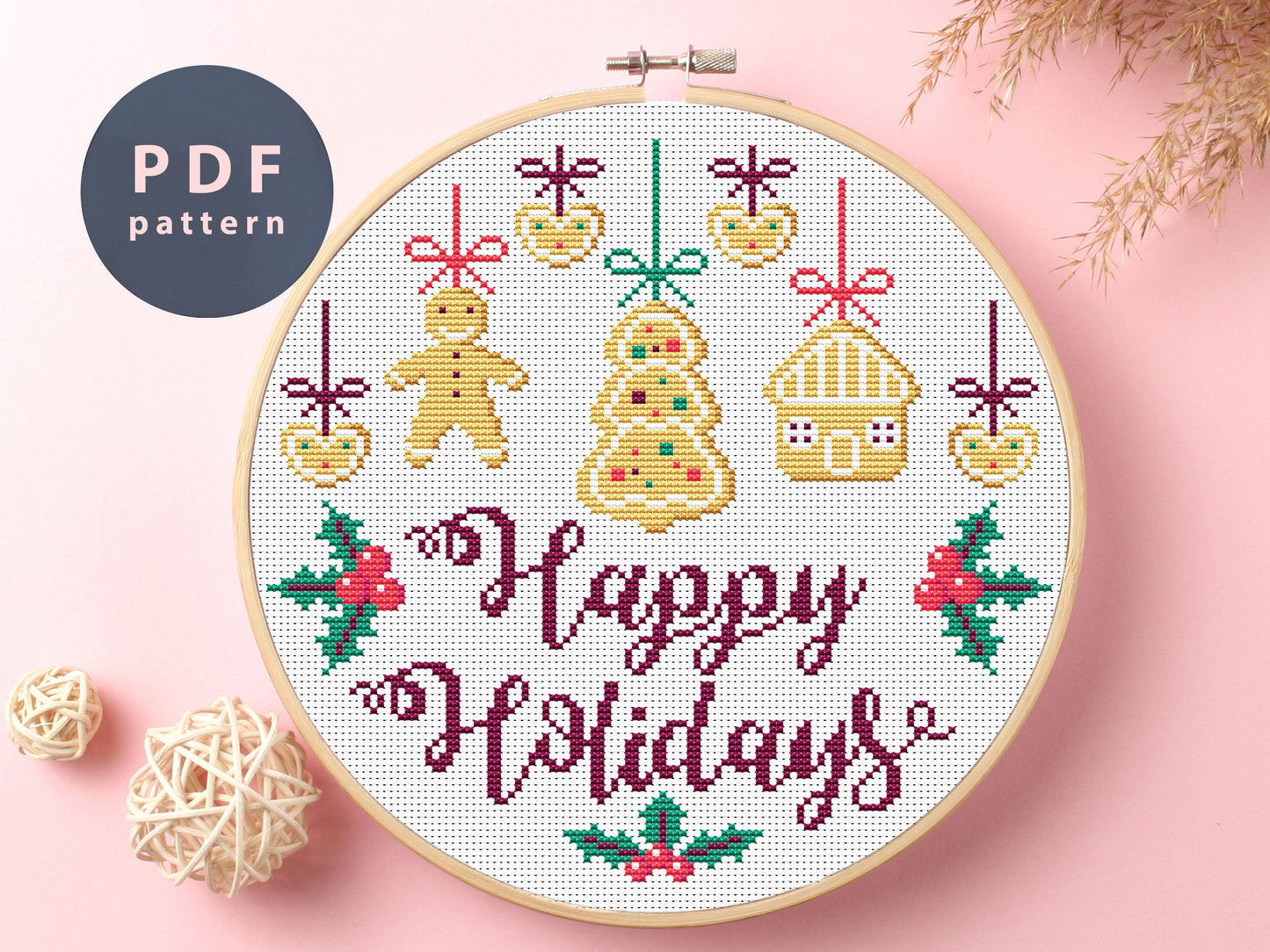 Happy Holidays Cross Stitch Pattern: Funny Kids Design (Digital Download)
