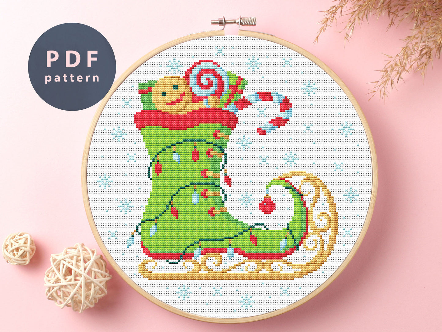 Ice Skates Gnome Cross Stitch Pattern: Funny Christmas Design (PDF Pattern)