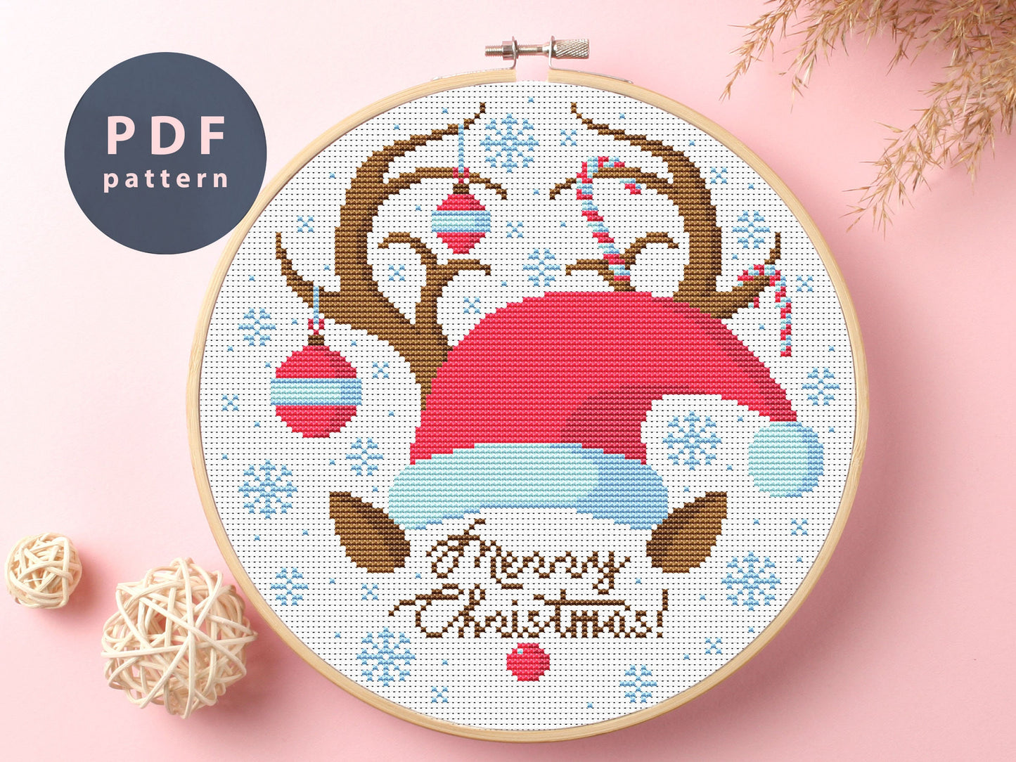 Deer Christmas Cross Stitch Pattern: Holiday Decor (PDF Pattern)