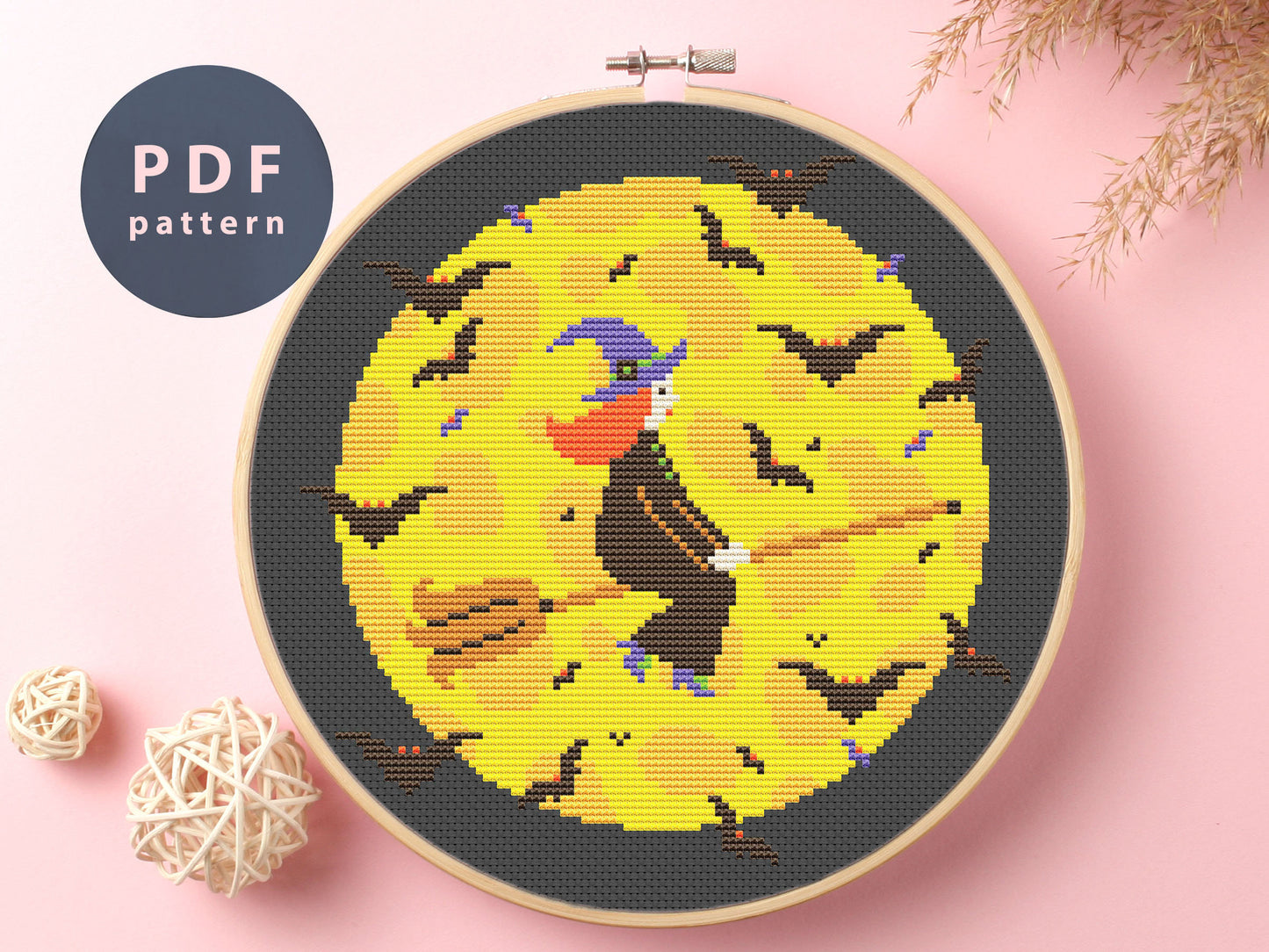 Witch Cross Stitch Pattern: Halloween Skeleton Hands (Digital Download)