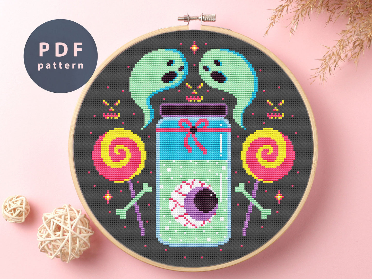 Cross Stitch Pattern Poison Eye, Halloween Cross Stitch Pattern Pumpkin, Jam Cross Stitch