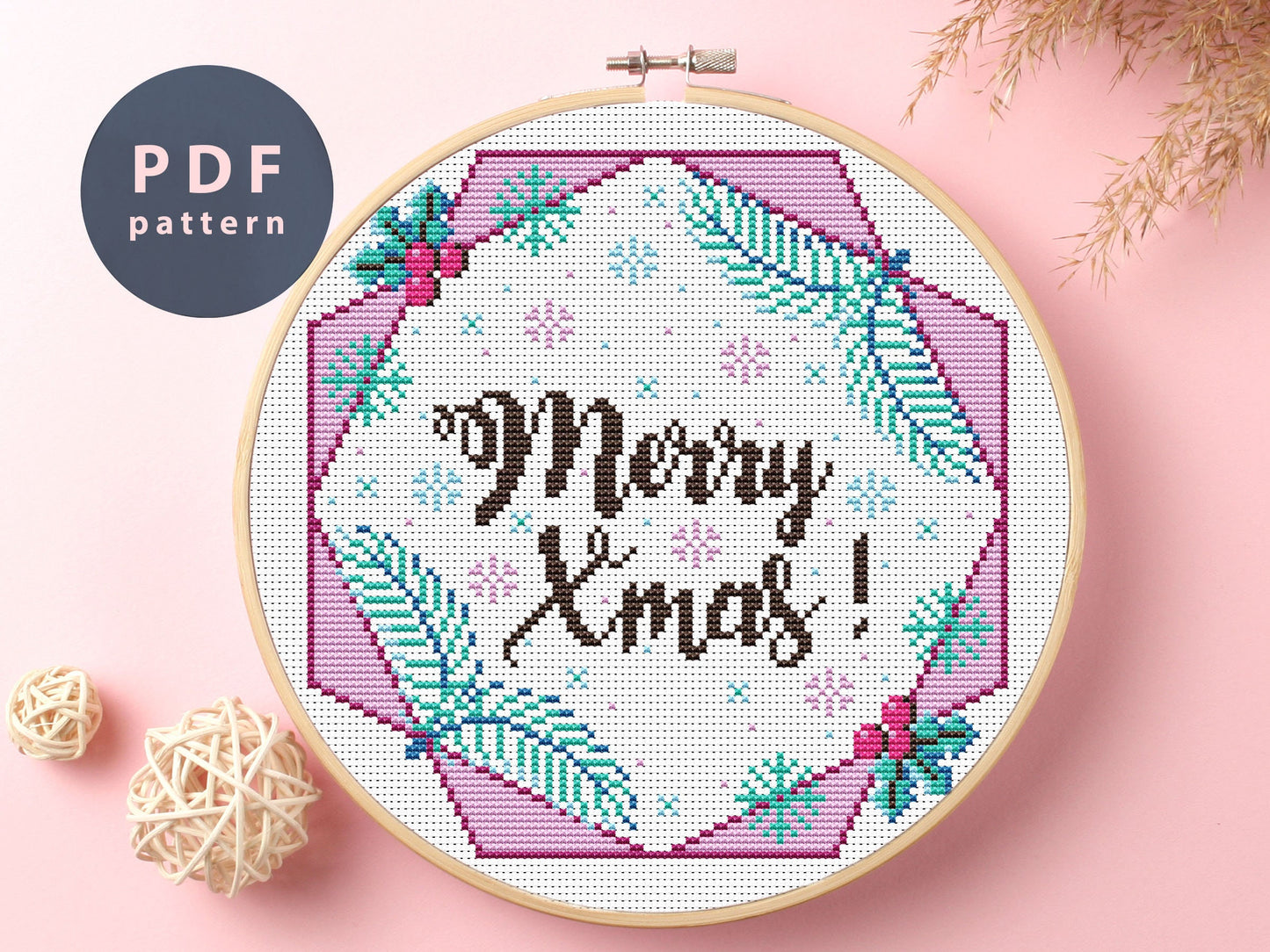 Merry Xmas Cross Stitch Pattern: Easy Snowman Design (PDF Pattern)