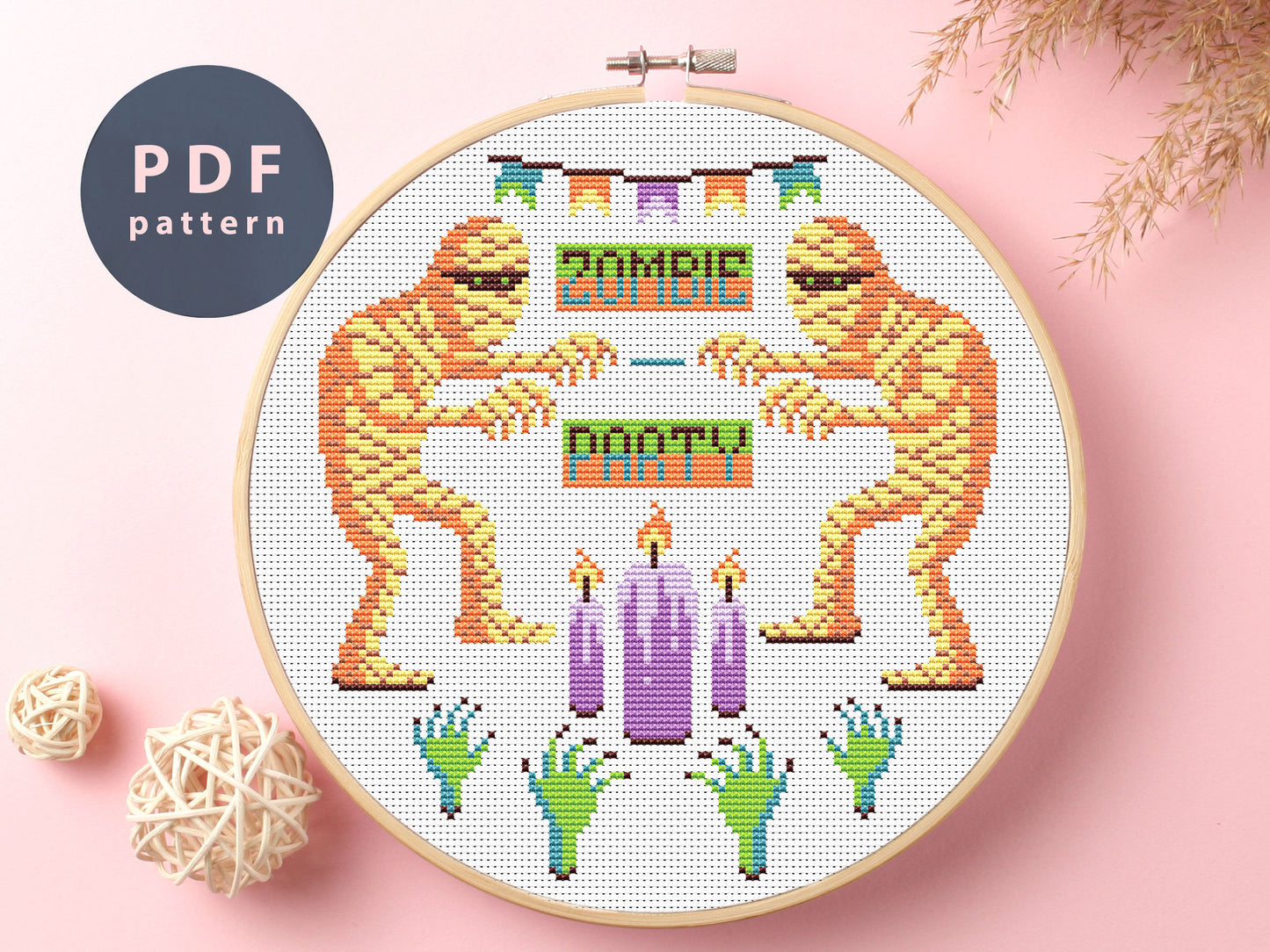 Zombie Party Cross Stitch Pattern: Modern Embroidery Design (PDF Pattern)