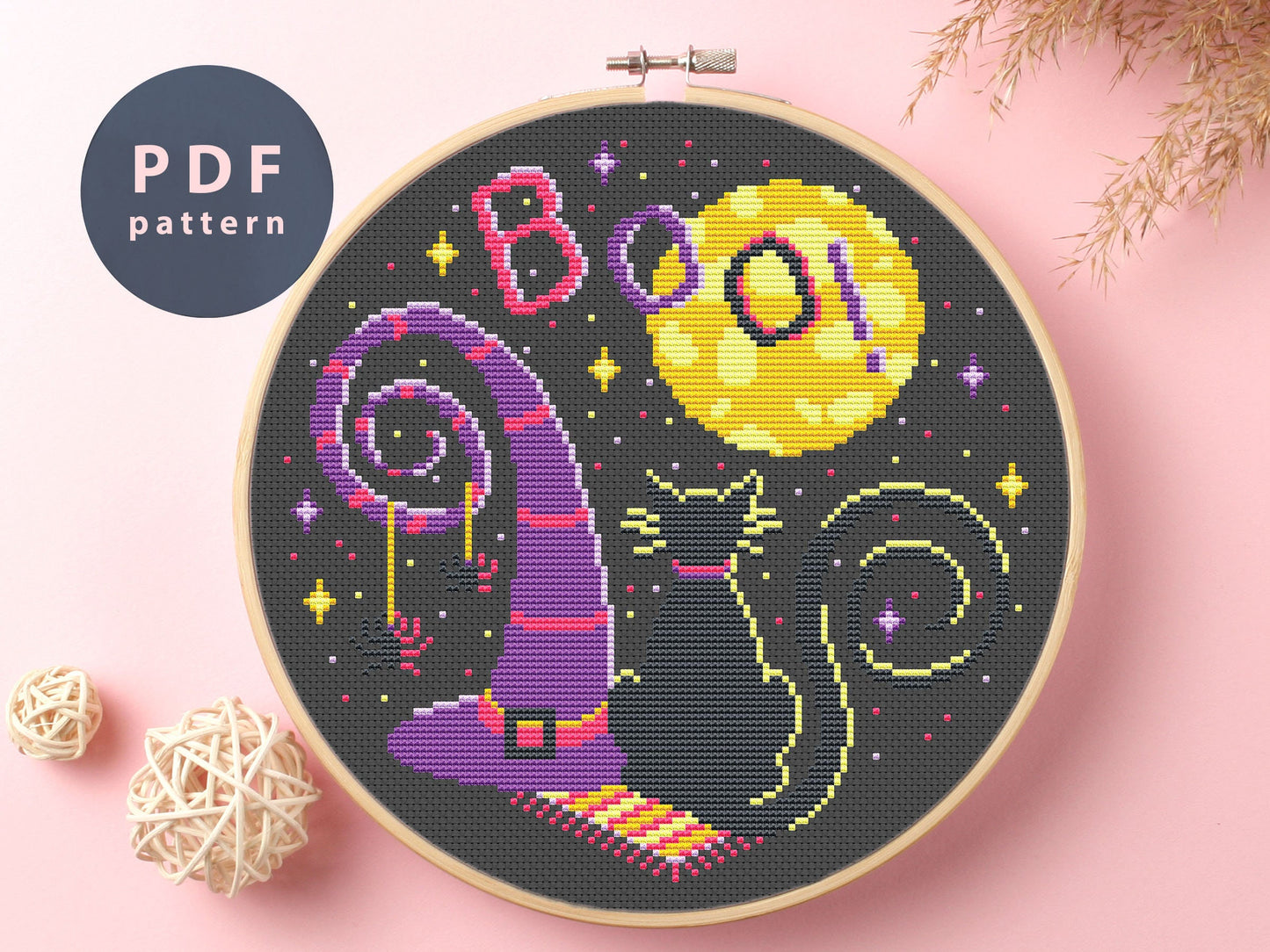 Black Cat Cross Stitch Pattern: Halloween Pumpkin (PDF Pattern)