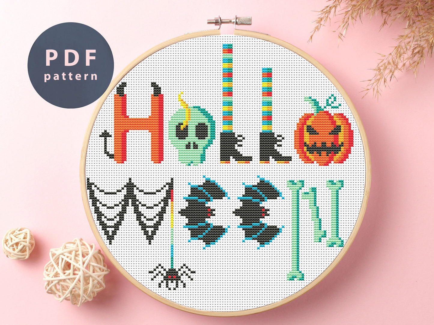 Hallo Ween Cross Stitch Pattern: Halloween Pumpkin Decor (PDF Pattern)