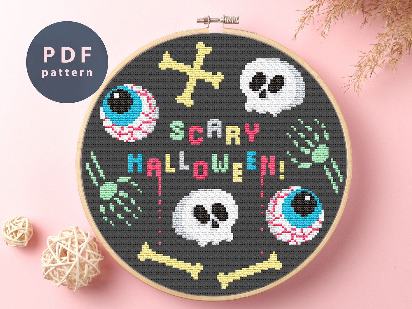 Scary Eyes Cross Stitch Pattern: Halloween Jack O' Lantern (PDF Pattern)